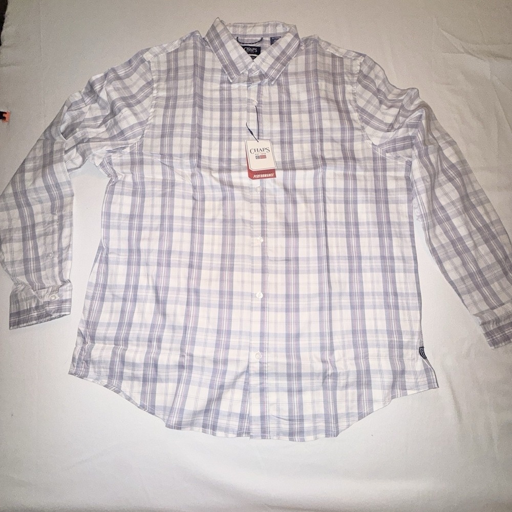 Chaps Button Down Shirt Men XL‎ White Multi Plaid NEWPerformance Stretch